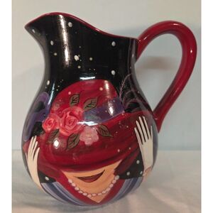 Susan Winget Certified International Pitcher Lady Face Floral Art Pottery Vase